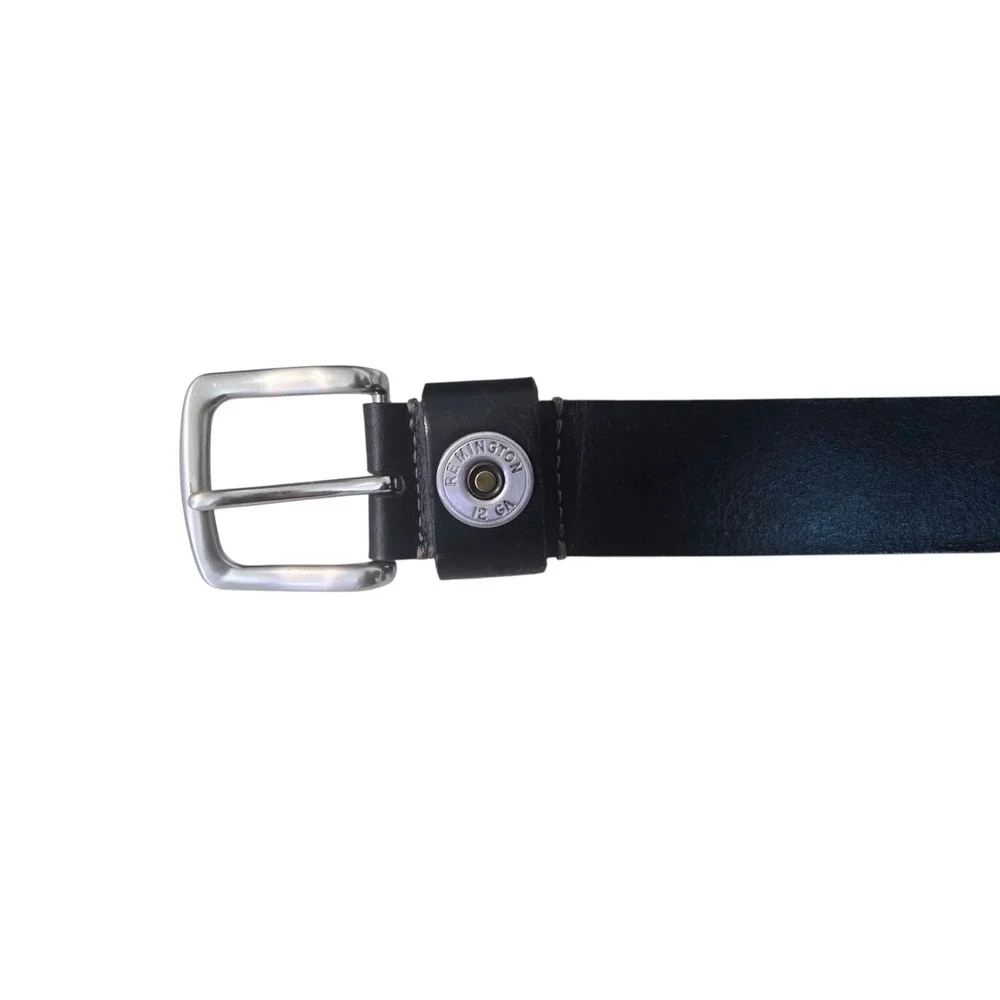 Men's Black Leather Belt Inlaid Remington 12 GA Shotgun Caps Fits 45